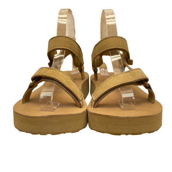 Teva Women’s Tan Leather Adjustable Hook & Loop Strap Platform Sandals Size 6 - Picture 2 of 7